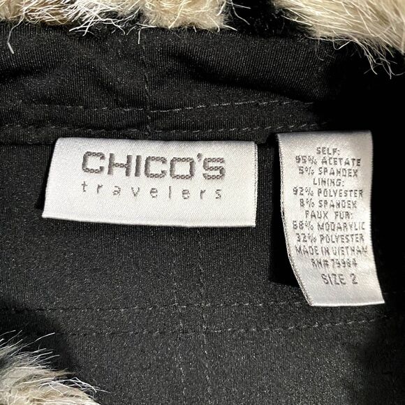 Chico's Travelers Black Quilted Vest Faux Fur Trim Leopard Print‎ Size Large (2) - Picture 5 of 5
